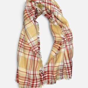 Tan and Burnt Orange Plaid Soft Woven Blanket Scarf